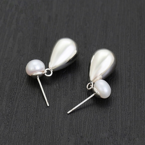 Tear Drop Earrings 925 Sterling Silver Mallorca Pearl Luxury Jewelry - Picture 5 of 10